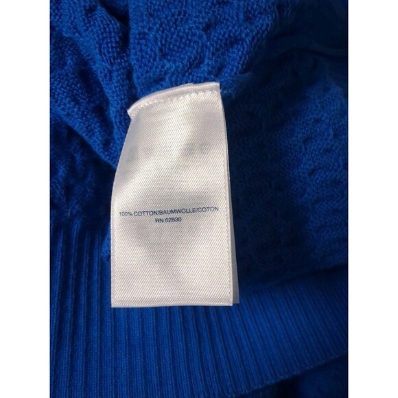 Lands End Sweater Fisherman Turtleneck Womens Large Cable Knit Royal Blue Cotton - Picture 6 of 9